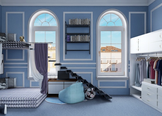 Blue bedroom for 2 Design Rendering