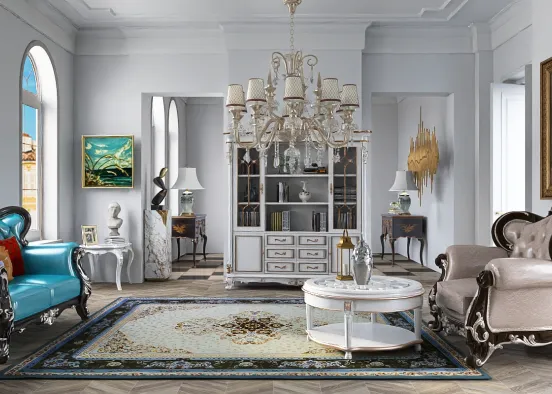 Luxurious baroque living room  Design Rendering