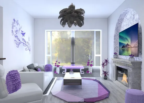purple livingroom  Design Rendering