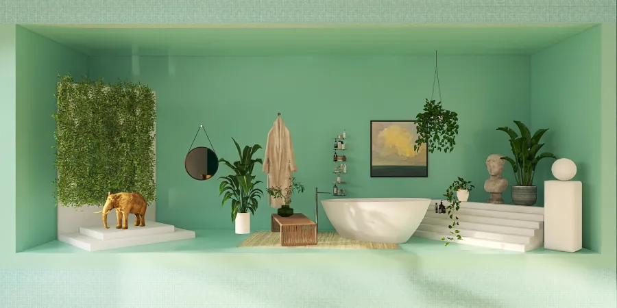 a bathroom with a sink, toilet and a plant 