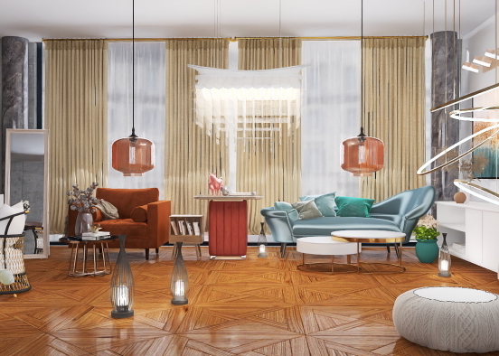 Midcentury modern living room 💡 Design Rendering
