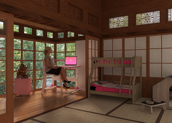 Barbie pink mom and daughter room Design Rendering