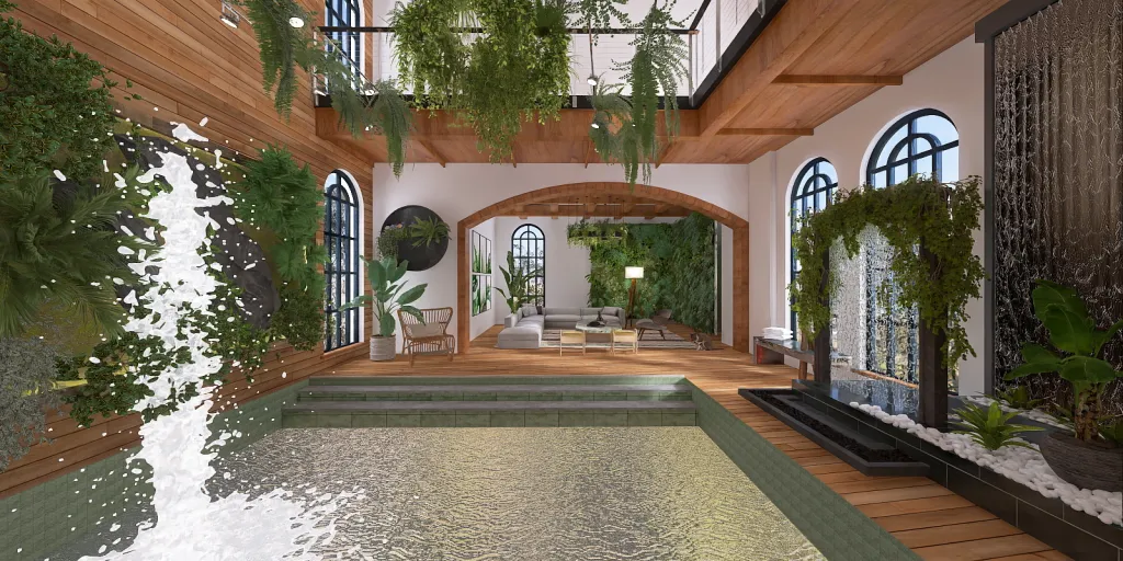 a large pool with a large window in it 