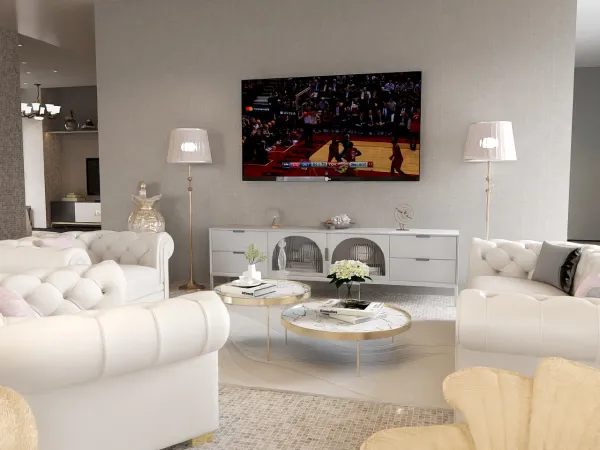 luxurious living room showcasing elegant furniture arrangement in modern style featuring real-time 3D rendering by Homestyler