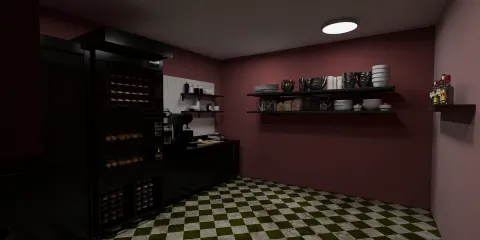 modern kitchen design featuring a black cabinet layout with open shelving, creating a vibrant and stylish cooking space, optimized for energy efficiency using Homestyler's real-time 3D rendering feature.