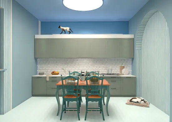 Blue Kitchen Design Rendering