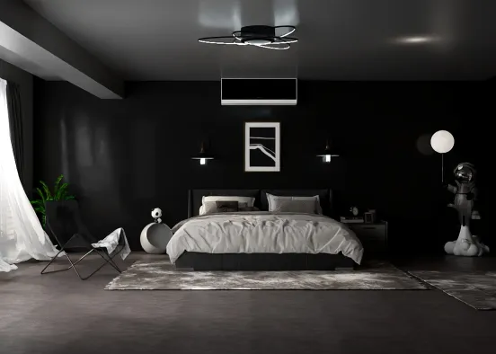 Black and white theme bedroom  Design Rendering