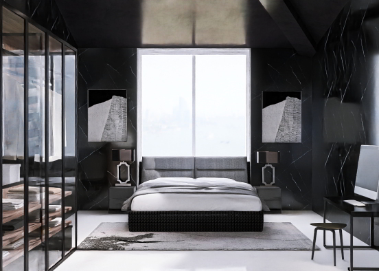 Black Marble Bedroom Design Rendering