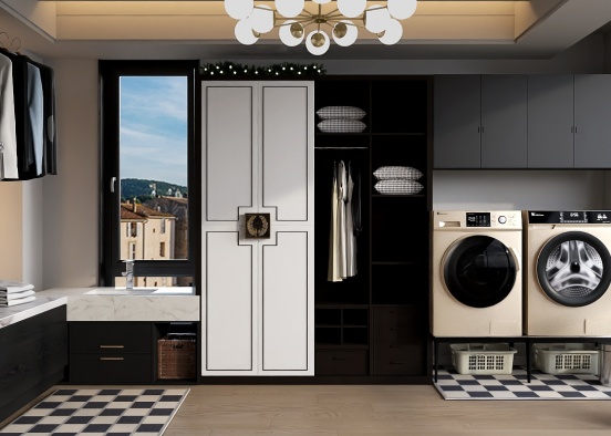 black white and gold laundry room Design Rendering