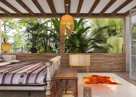 Bedroom in tropical style. Design Rendering