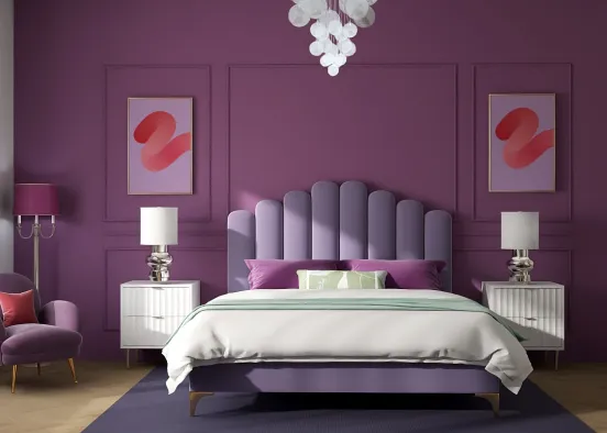 Purple glam bedroom Design Rendering