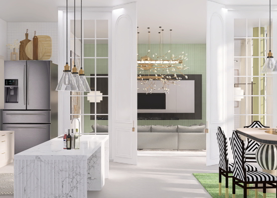 Combined kitchen/dining/living room Design Rendering