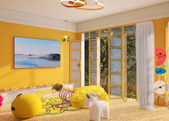 yellow living room  Design Rendering