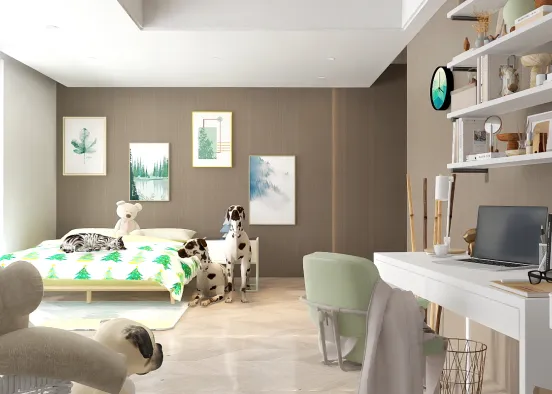 Room white and green  Design Rendering
