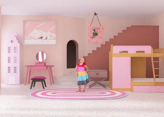 Kids bedroom pink Design Rendering