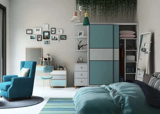 bedroom in cyan tones 🫶🏻 Design Rendering