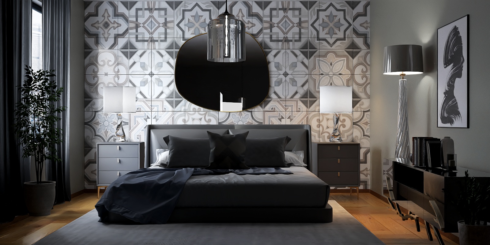 Eclectic monochrome bedroom 
