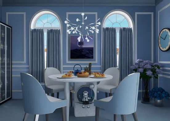 All blue dining room Design Rendering