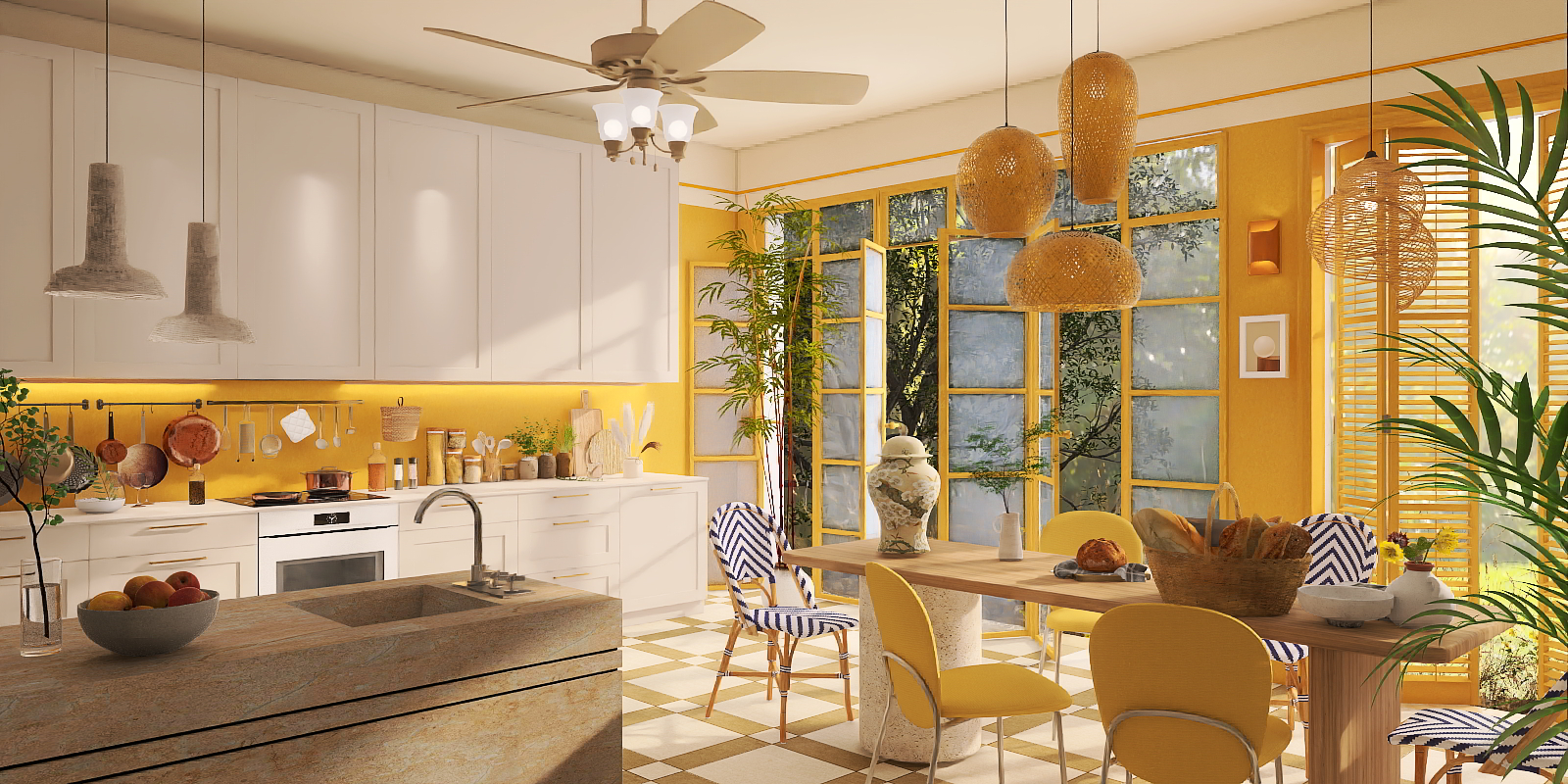 Ochre yellow kitchen dining
