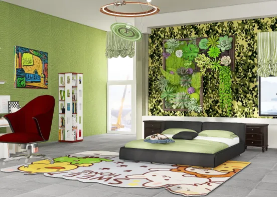 Green Teen Bedroom  Design Rendering