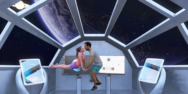 A space couple in love in weightlessness 😍🪐😁