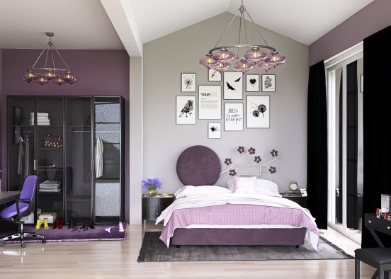 bedroom in shades of purple and black 💜🖤 Design Rendering