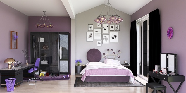 bedroom in shades of purple and black 💜🖤