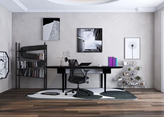 Black and White Office  Design Rendering