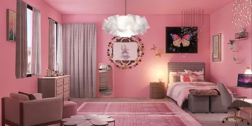 Pink white and grey teen girl bedroom 