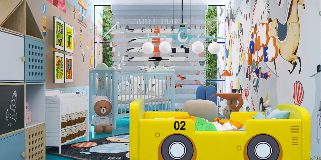 a toy car is shown in a room 