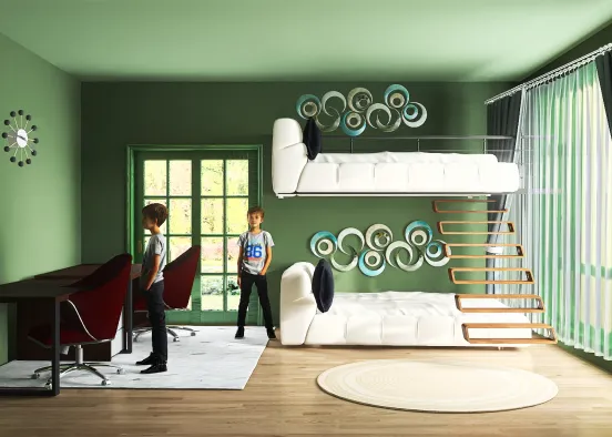 Twin boy bedroom (6-14 y olds) Design Rendering