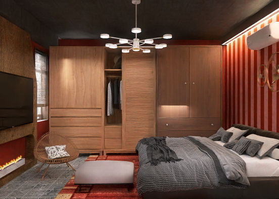 Red bedroom Design Rendering