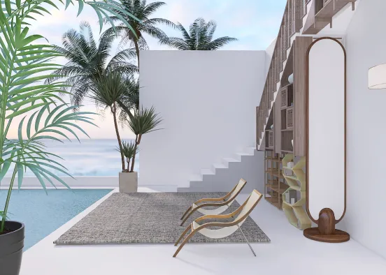 Terrasse avec piscine avec vue mer Design Rendering