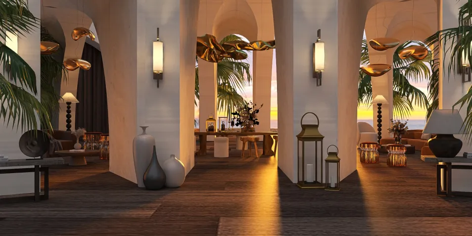 stunning interior design with elegant decor showcasing a cozy living space illuminated by sunset, optimized for spacious ambiance using Homestyler's real-time 3D rendering feature.