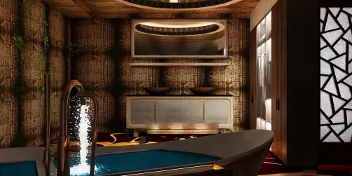 salle de bain style or & brun