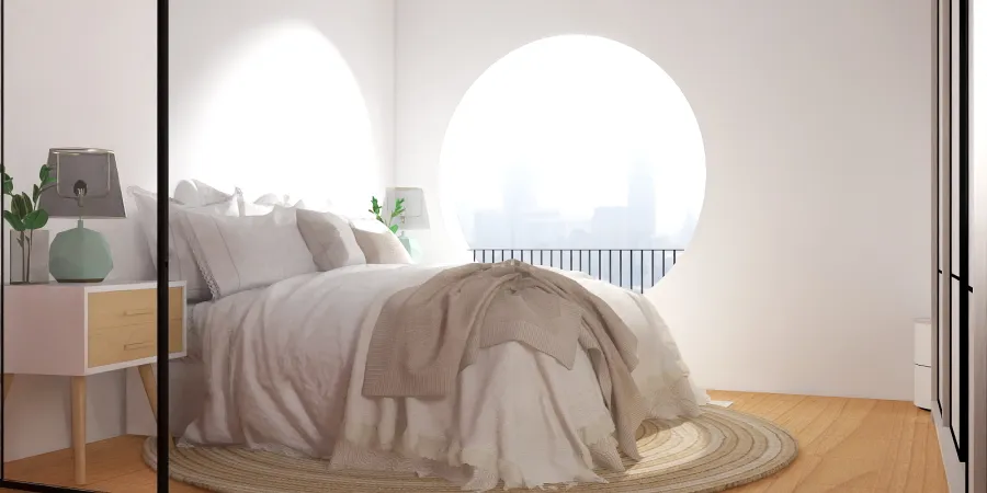 a bed with a mirror and a pillow on top of it 