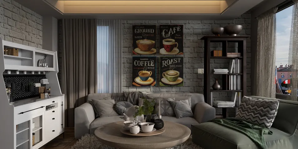 cozy living room with comfortable sofa arranging decor in modern style using Homestyler 3D rendering for interior design visualization