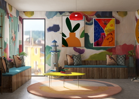 Colourful Living Room!  Design Rendering