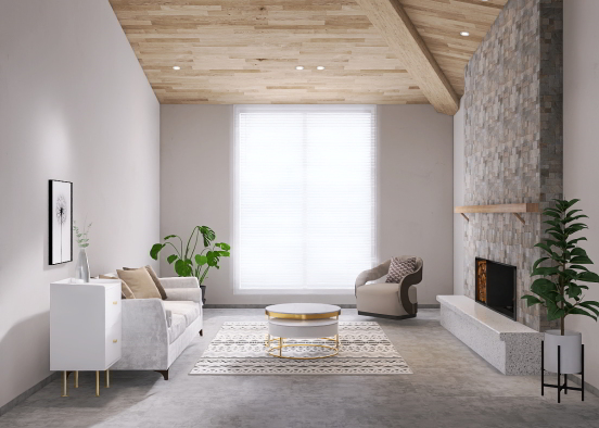 Living room with a fire place Design Rendering