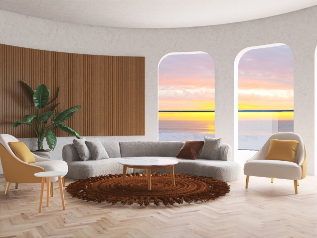 Modern living room with sunset view 🌅🧡