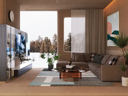 Living room with media unit