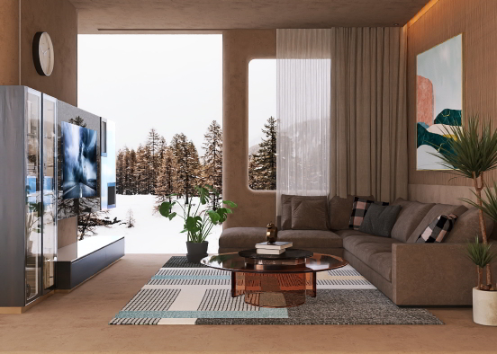 Living room with media unit Design Rendering