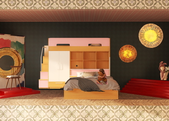 a little girl with her beautiful bedroom Design Rendering