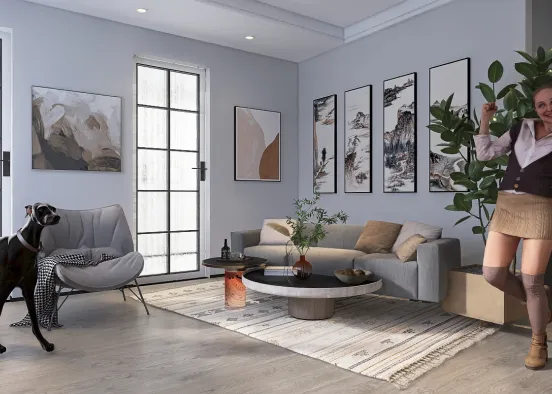 For Art Dec Challenge | Gray and beige living room Design Rendering