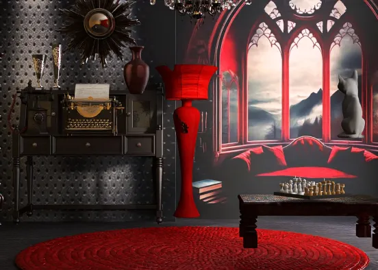 Red And Black Vamp Room Design Rendering