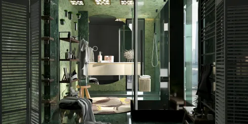 Mármol verde en el baño