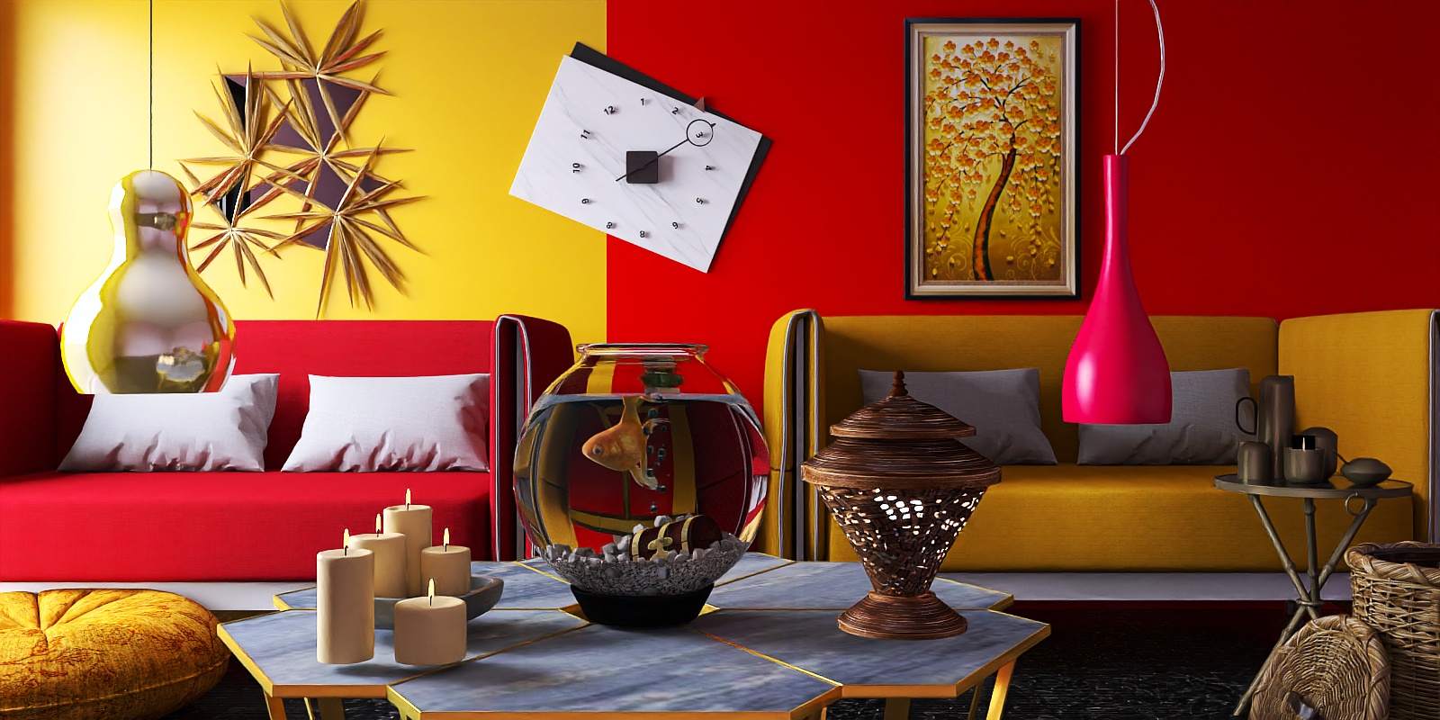 Red yellow living room idea 💡