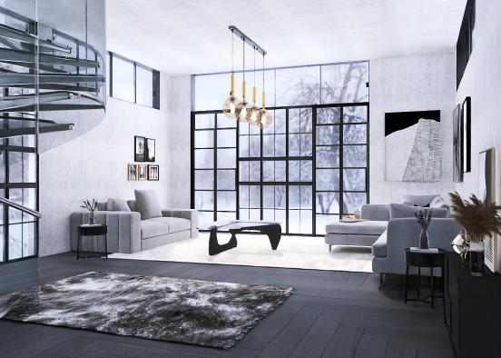Gray living room ☑️ Design Rendering