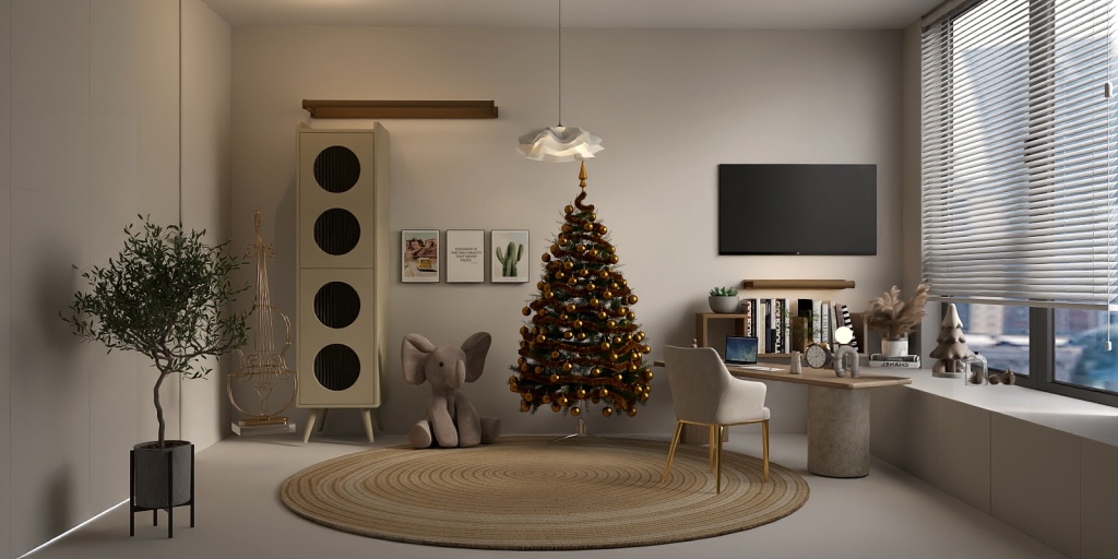 a large christmas tree in a room 