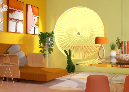 Orange sunset at the apartament. Design Rendering